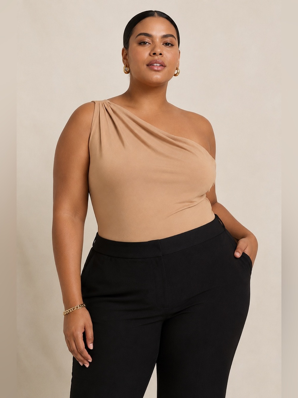 ELOQUII One-Shoulder Drape Bodysuit — Size 22/24